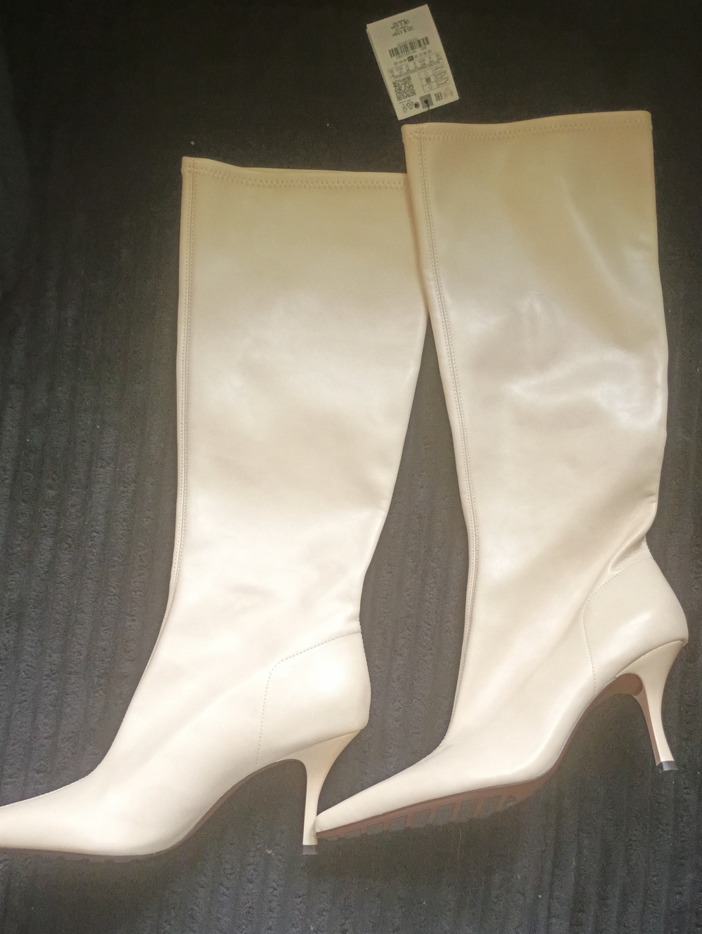 Zara Cream Knee-High Pointed Stiletto Boots